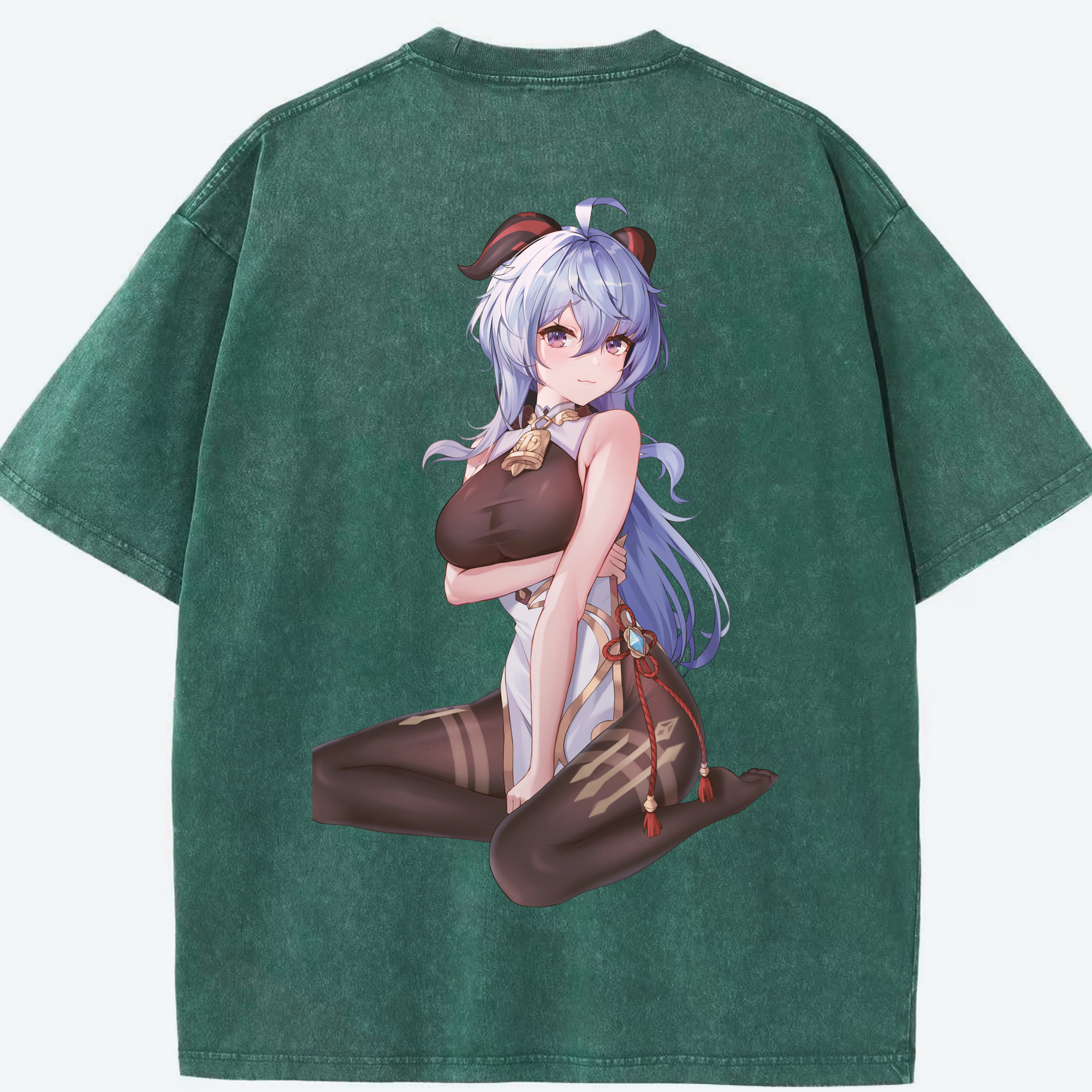 げんし神 甘雨 かんう genshin Ganyu 綿100% ヴィンテージ風 半袖Tシャツ（背面プリント）